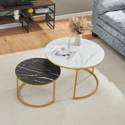 Salontafel Christchurch rond set van 2 marmer wit en zwart [en.casa]