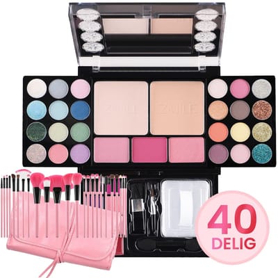 Diamond Beauty Box met Spiegel – Extra Kleine Make Up set voor Meisjes – Kinder Make Up Gevuld - Met Spiegel en Premium Kwasten, Voor Onderweg & Als Cadeau – Veganistische Cosmetica – Extra Klein