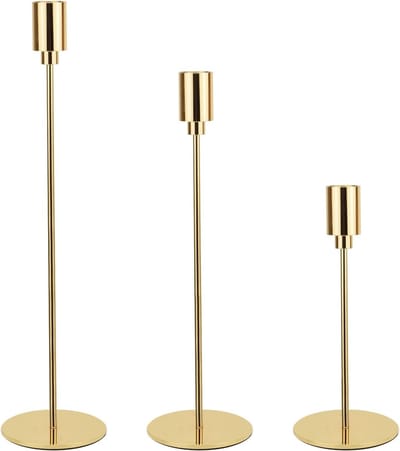 Set van 3 Kaarsenhouders voor Decoratieve Kaarsen van 20-22mm in Goudkleur - Elegante Kaarsstandaards voor Interieurdecoratie