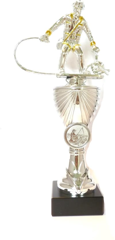 Vissersbeker 24 cm Bootvissen Zilver – Visbeker Prijs Roofvisviswedstrijd Zeevissen Beker Trofee