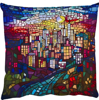Sierkussens - Kussentjes Woonkamer - 50x50 cm - Stad - Maan - Mozaïek - Kleurrijk
