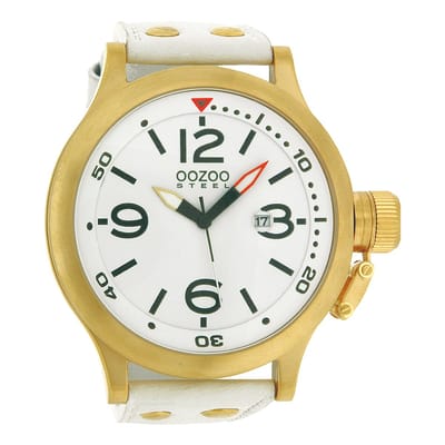 OOZOO Timepieces - Goudkleurige horloge met witte leren band - OS205
