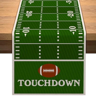 Chemin de table en lin Design de terrain de football américain Décorations de fête d'anniversaire Garçon Sport Football Chemin de table Décor de table à manger 150x33cm