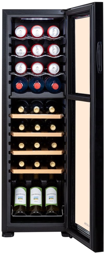 Klarstein Wijnkoeler Vrijstaande Wijnkoelkast voor 27 Flessen – Drankkoelkast met 2 Koelzones & Energiezuinige Compressor, Ideaal voor Wijnliefhebbers - 74L 48 cm - 2 Zones Touch UV-Bescherming Houten Schappen - Wijnklimaatkast