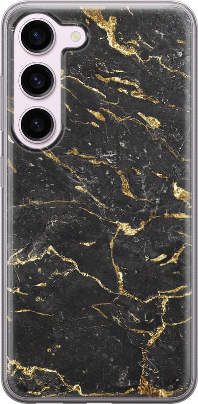 Leuke Telefoonhoesjes - Hoesje geschikt voor Samsung Galaxy S23 - Marmer zwart goud - Soft case - TPU - Marmer - Zwart