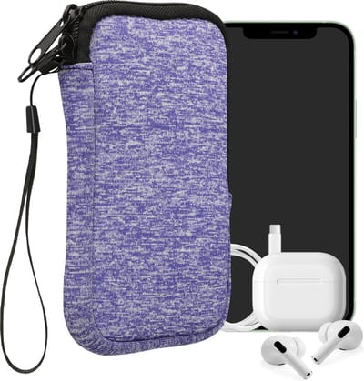 kwmobile telefoontasje universeel geschikt voor M - 5,5" smartphones - 15,2 x 8,3 cm - Hoesje met rits en polslusje -In jeansblauw / wit -