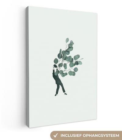 Canvas - Abstract - Man - Bladeren - Tak - Abstracte - 20x30 cm - Schilderijen op canvas - Canvasdoek
