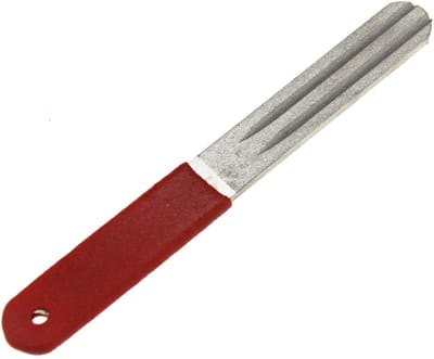 Dailygoods- Slijpsteen Dubbelzijdig 10cm - Slijpsteen voor Messen - Slijpsteen voor Vissen - Haak Slijpen - Rubber Handvat - Compact en Duurzaam - Haakslijper