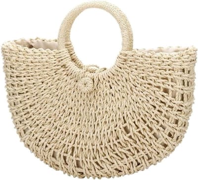 Strandtas Rattan - Ronde Tas - Zomerse Uitjes - Handgeweven Stijl - 47 x 31 cm - Natuurlijk