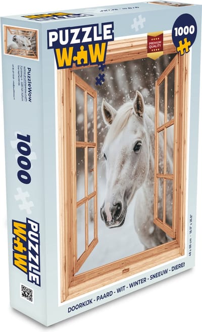 Puzzel Doorkijk - Paard - Wit - Winter - Sneeuw - Dieren - Legpuzzel - Puzzel 1000 stukjes volwassenen