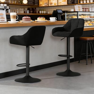 MIVRAY Barstoel 52 x 50 cm - Set van 2 Verstelbare Draaibare Barkrukken - Voor Keuken En Eethoek - Chenille Zwart