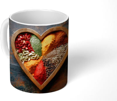 Mok - Koffiemok - Houten - Hart - Kleurrijke - Specerijen - Mokken - 350 ML - Beker - Koffiemokken - Theemok