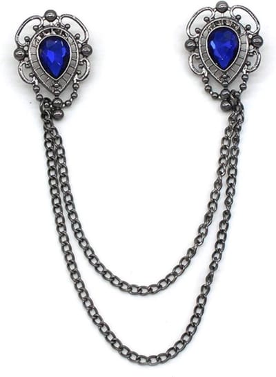 Fako Bijoux® - Vestsluiting - Vestclip - Sjaalspeld - Vestklem - Broche - Druppel - Kristal - Blauw - Antraciet