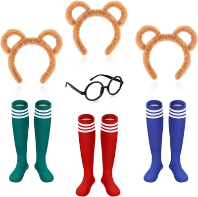 7-delig Eekhoorn Kostuum Set met Oren Hoofdband, Kniesokken en Zwarte Ronde Bril voor Volwassenen en Tieners - Dieren Kostuum Accessoires voor Feestjes en Verkleedpartijen