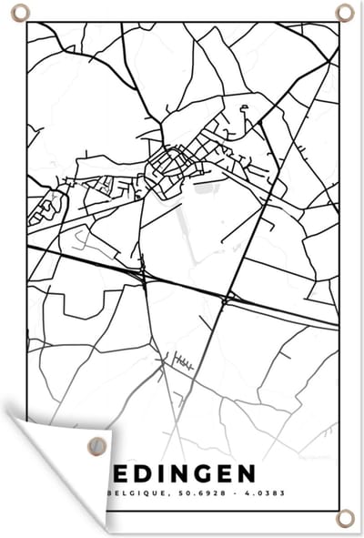 Muurdecoratie België – Edingen – Stadskaart – Kaart – Zwart Wit – Plattegrond - 120x180 cm - Tuinposter - Tuindoek