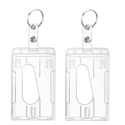 carmdering - Kaarthouder voor twee doeleinden -ID-kaarthouders met sleutelhangers - 2-pack - Duurzame ID-kaarthouders - Sleutelhangers - Transparante kaartbeschermers - Duimsleuven - Kaarthouders - School-/kantoorbenodigdheden (verticaal)