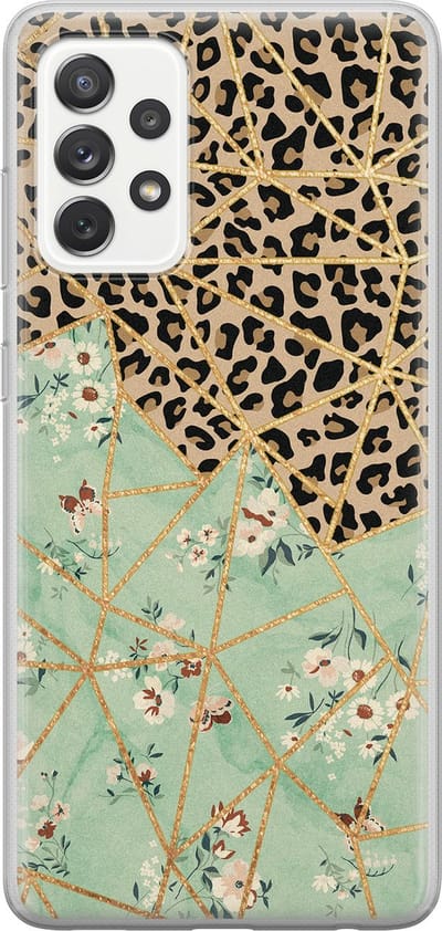 Leuke Telefoonhoesjes - Hoesje geschikt voor Samsung Galaxy A52 5G - Luipaard bloemen print - Soft case - TPU - Luipaardprint - Groen