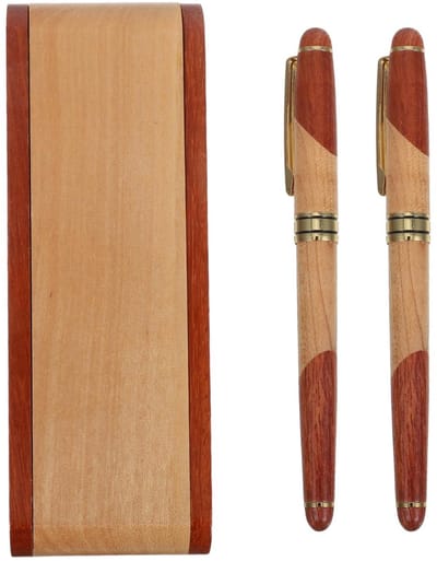 Dailygoods- Vulpen Luxe Set 3 Stuks - Palissander Houten Pen - Kantoorbenodigdheden - Duurzaam - Pennendoos - 17 x 5,4 x 2,4 cm - Schrijfgerei