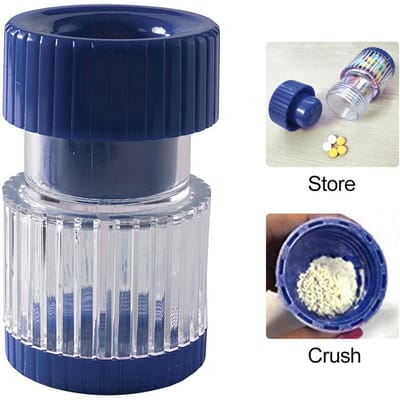 2 in 1 Draagbare Pillenvermaler Pillendoosje Verpulveraar Opbergruimte voor Medicijnen Tabletten Pillendozen blauw