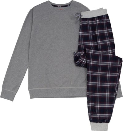 La V pyjamaset voor heren met flanel joggingbroek Grijs L