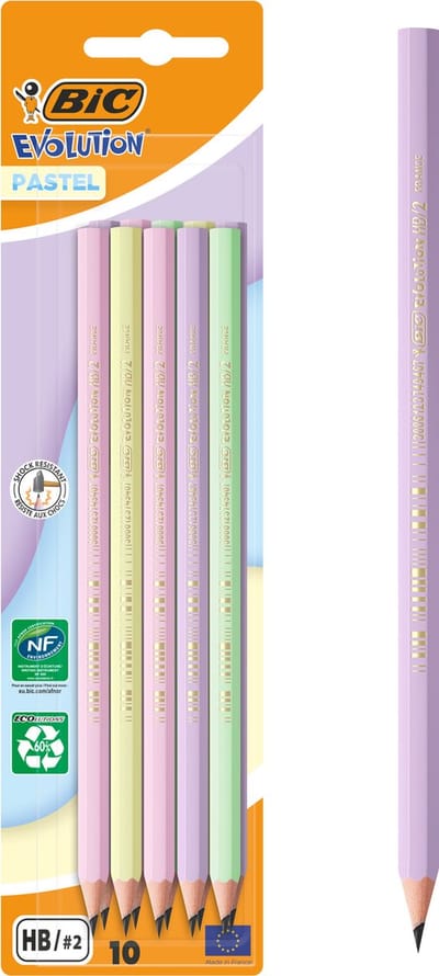 BIC Evolution Pastel - Grafietpotloden - Kinderen en volwassenen - Grijs - Potlood - 10 Stuks