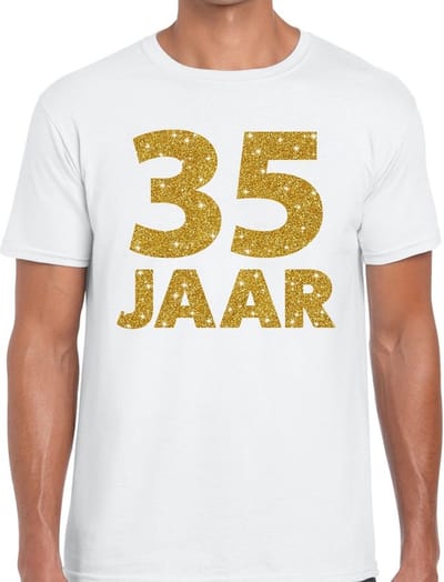 35 jaar goud glitter verjaardag t-shirt wit heren - verjaardag / jubileum shirts S