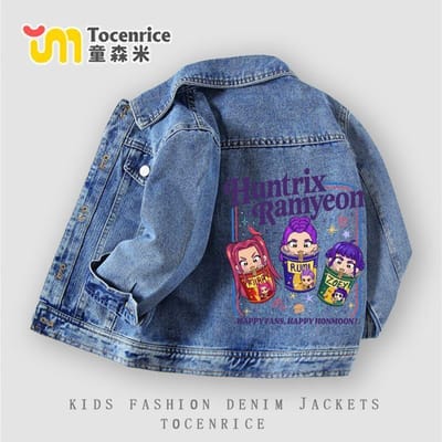 Groupe de Filles Sorcières Mode Printanière Décontractée Veste en Jean pour Filles Enfants Moyens Grands Col Montant Boutonnée Manteau 120 blue