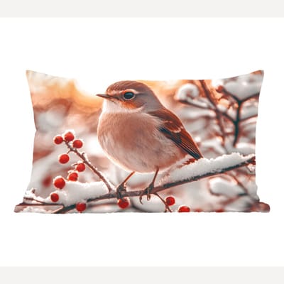 Sierkussens - Kussentjes Woonkamer - 60x40 cm - Vogel - Tak - Winter - Dieren - Sneeuw