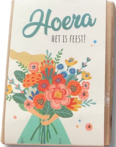 Hip met Pit Creaties - Blossombs Mini Giftbox "Hoera het is feest" - 4 Zaadbommetjes - Feestcadeau - Weidebloemen Veldbloemen - Eco-vriendelijk Bloemcadeau - Duurzaam
