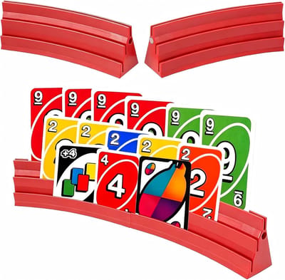 Thijox - 4 Stuks Kaarthouders Speelkaarten met Magneten, Plastic Kaarthouder voor Poker, UNO en Bridge, Stapelbare Speelkaarthouder met Vilten Strepen