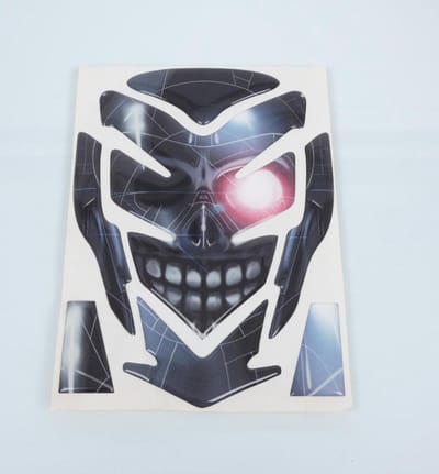 Protection de réservoir adhésive Mad Terminator noir gris crâne cyborg pour moto Neuf