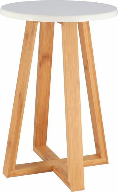 Tendance Bijzet krukje model Oslo - wit - bamboe hout - D30 x H43 cm - bijzettafeltje
