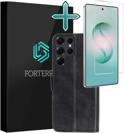 Hoesje Met Screenprotector - Geschikt voor Samsung Galaxy S26 Ultra - Luxe Pasjeshouder - Flipcase - Bookcase Portemonee - Flip Case - Kunstleer Book Case - Book Cover - Walletcase - Portemonneehoes - Zwart