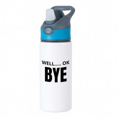 Hacebo® - Well ok bye waterfles met rietje blauw - Afscheid bedank cadeau - collega's - werk - afscheidscadeau - verjaardagscadeau - kado - water fles - 650ML