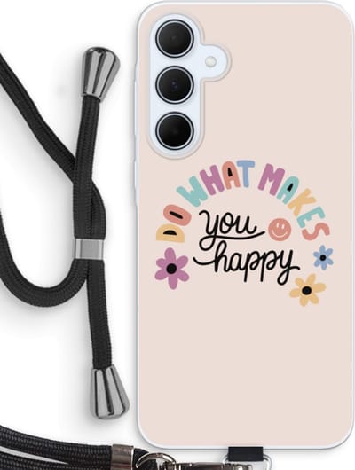 Case Company® - Hoesje met koord geschikt voor Samsung Galaxy A35 hoesje met Koord - Happy days - Telefoonhoesje met Zwart Koord - Bescherming aan alle Kanten en Over de Schermrand