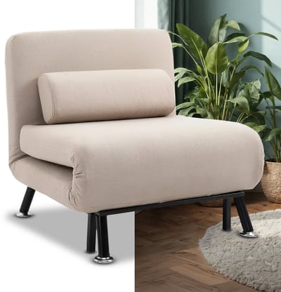 Slaapstoel - Uitklapbaar - Slaapbank - Logeerbed - Zetelbed - Slaapfauteuil - Vouwbed - 1 persoons - Zeer comfortabel - Beige