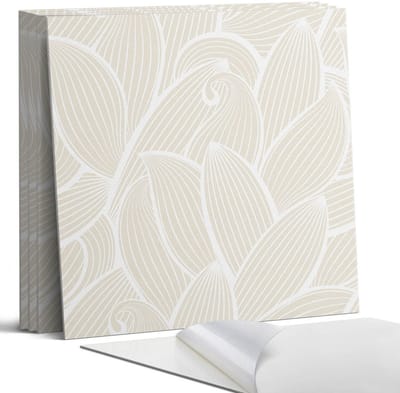 Coloray Wandpanelen Zelfklevend - Fijne blaadjes in golven Zelfklevende Wandpanelen - 50 cm x 50 cm - Romig Wandpaneel PVC - 4 stuks - Bloemen en planten Wandpanelen Zelfklevend - Wandpanelen Keuken - Wandpaneel Badkamer