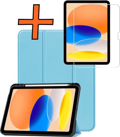 Hoesje - Geschikt voor Apple iPad A16/A18 (2025/2026) - 11 inch (11e & 12e generatie) - Met Screenprotector - Trifold Bookcase - Hard Cover Case - Met Uitsparing Geschikt voor Apple Pencil - Hardcover Book - Tablet Hoes - Paars