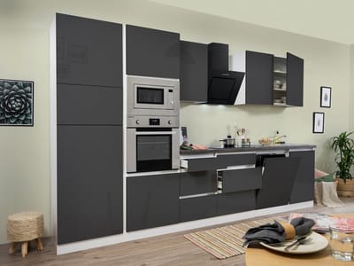 Goedkope keuken 345  cm - complete keuken met apparatuur Lorena  - Wit/Grijs - soft close - keramische kookplaat - vaatwasser - afzuigkap - oven - magnetron  - spoelbak