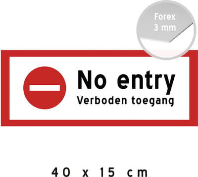 Pictogram/ bord | "No entry/ Verboden toegang" | 40 x 15 cm | Kunststof | Verbodsteken C1/ C2 | No entrance | Deurbord | Staff only | Dienstingang | Personeel | Rood | Opvallend | Tweetalig | ENG + NL | 1 stuk