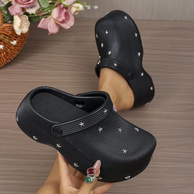 Zomer Dames Platform Klompen Ster Klinknagel Decoratie Gesloten Neus Antislip Comfortabele Casual Tuin Schoenen voor Binnen Buiten Dagelijks Gebruik 38-39 gray