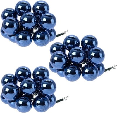 30x Mini glazen kerstballen kerststekers/instekertjes donkerblauw 2.5 cm - Donkerblauwe kerststukjes kerstversieringen glas