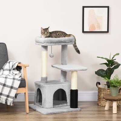 REDOM - Kattenkrabpaal - meerdere niveaus - met huisje - 48L x 48B x 85H cm Light Gray