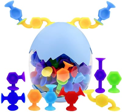Namajunas - Silicone Badspeelgoed - Babyspeelgoed - Sensorisch Zuignap Speelgoed - 48 stuks - dinosaurus eivormige verpakking - Speelgoed voor 1 2 3 4 5 6 7 Jaar - Montessori Bouwspeelgoed met Opbergdoos - Cadeau Jongens & Meisjes - Peuter Speelgoed