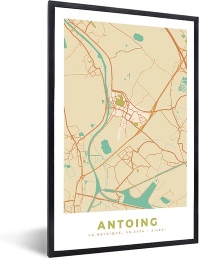Fotolijst incl. Poster - Stadskaart - Kaart - Plattegrond - Vintage - Antoing - 40x60 cm - Posterlijst