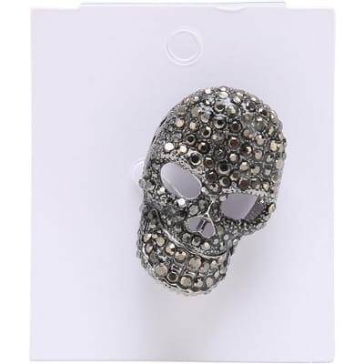 Vintage schedel broche met strass steentjes en een nikkelvrije schedelkopspeld broche accessoire in zwart gray