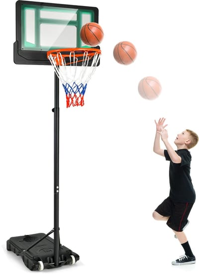 COSTWAY Basketbalstandaard, 90/158-210 cm, in hoogte verstelbaar, basketbalkorf met standaard en 2 wielen, mand voor kinderen, jongeren, mobiele basketbalinstallatie, weerbestendig, voor binnen en