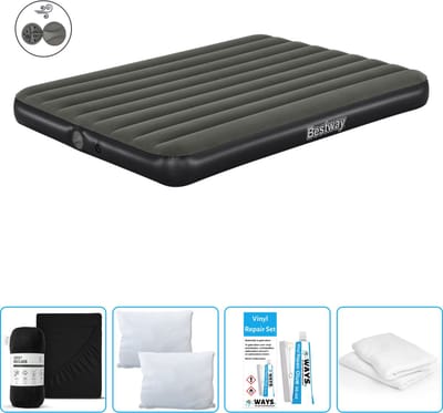 Bestway luchtbed - 2-Persoons - 152 x 203 x 25 cm - Groen - Inclusief pomp - Hoeslaken - Kussen - Kussenbeschermer en Reparatieset