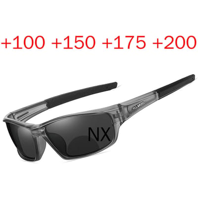 Lunettes de soleil bifocales légères pour la lecture Hommes Design enveloppant Protection UV 400 Lecteur solaire d'extérieur Lunettes de soleil pour la conduite NX +300 grise