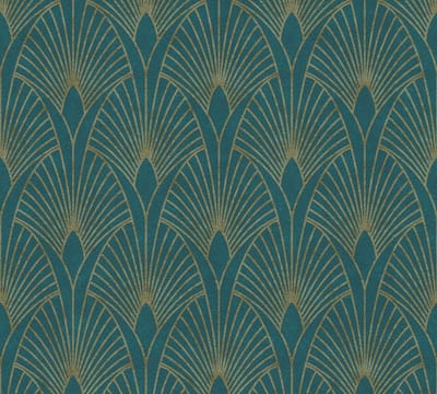 ART DECO BEHANG | Grafisch - blauw groen goud metallic - A.S. Création New Walls "Livingwalls"